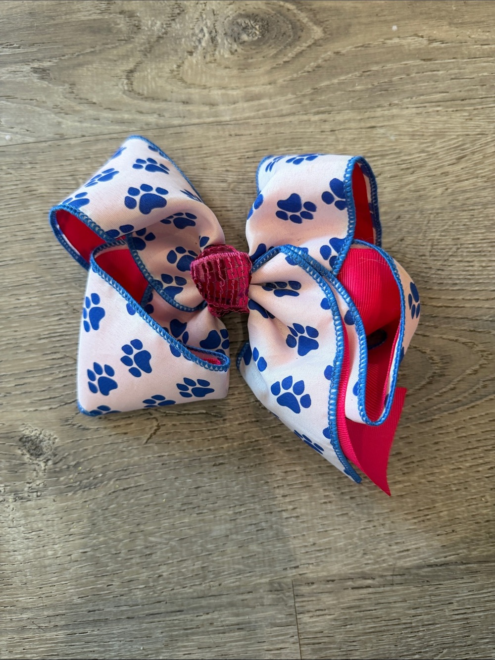 Pink & Blue Paw Print Hair Bow